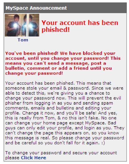 MySpace inadvertently flagging accounts as phished | GhettoWebmaster.com